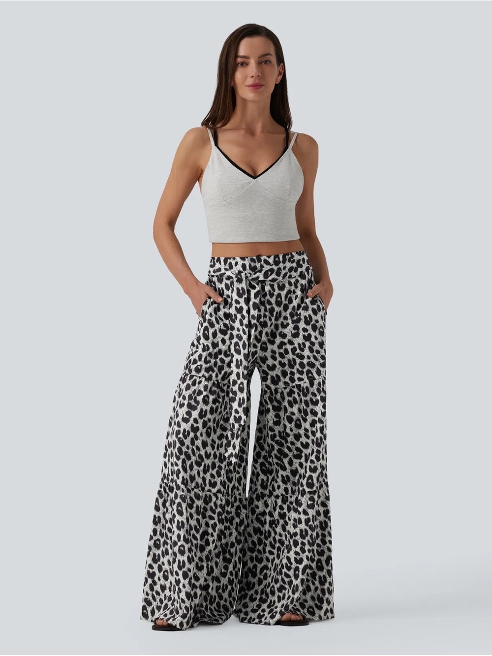 Halara Tie-Front Baggy Leopard Print Pants in Silver Leopard Size S